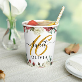 Floral Elegant Sweet 16 Papierbekertjes Papieren Bekers