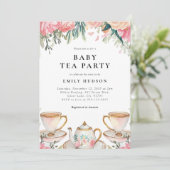 Floral Elegant Tea Party Baby shower Uitnodiging (Staand voorkant)