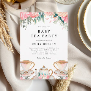 Floral Elegant Tea Party Baby shower Uitnodiging