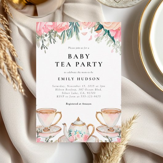 Floral Elegant Tea Party Baby shower Uitnodiging