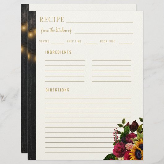 Floral elegant uit de keuken van blanco recept briefhoofd (Voorkant / Achterkant)