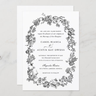 Floral Elegant Vintage French Roses Wedding Kaart