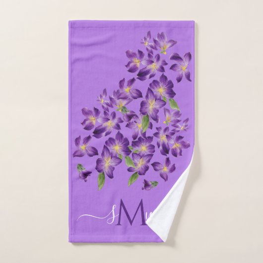 Floral Elegant Violet Paarse Monogram Handdoek (Handdoek)