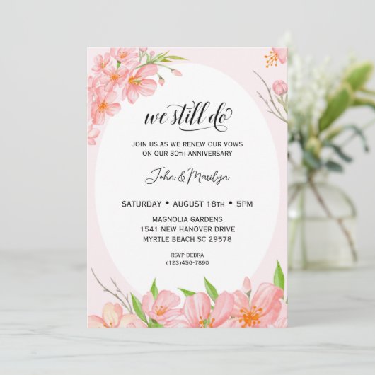 Floral Elegant Vow Renewal Jubileum Uitnodiging (Staand voorkant)