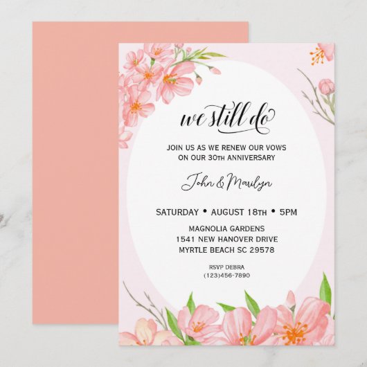 Floral Elegant Vow Renewal Jubileum Uitnodiging (Voorkant / Achterkant)