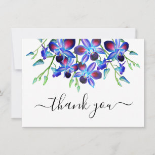 Floral Elegant Waterverf Blue Orchids Script Bedankkaart