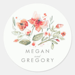 Floral Elegant Waterverf Bruiloft Ronde Sticker