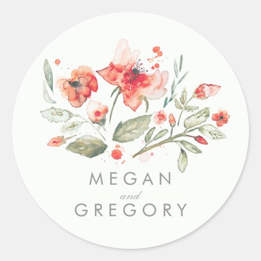 Floral Elegant Waterverf Bruiloft Ronde Sticker (Voorkant)