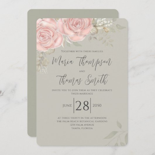 Floral Elegant Waterverf Greenery Roos Gold Leaf Kaart (Voorkant / Achterkant)