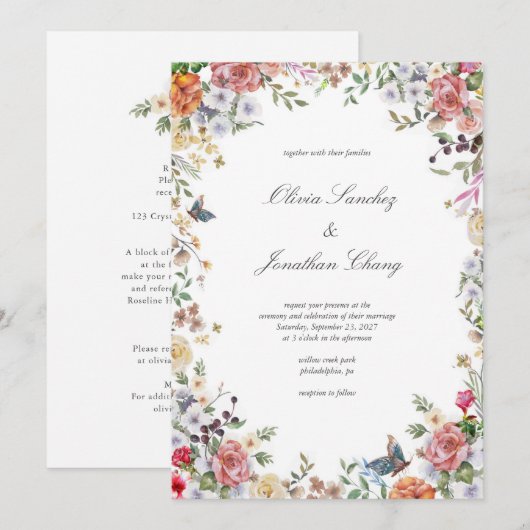 Floral Elegant Waterverf in één keer Kaart (Voorkant / Achterkant)