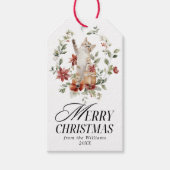 Floral Elegant Waterverf Kat Vrolijk Kerstfeest Cadeaulabel (Voorkant)