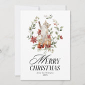 Floral Elegant Waterverf Kat Vrolijk Kerstfeest Feestdagenkaart (Voorkant)