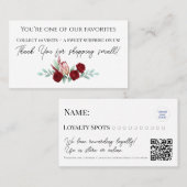 Floral Elegant Waterverf Ruby Red Reward Kaart Klantenkaartje (Voorkant / Achterkant)