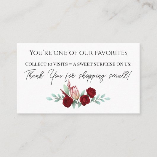 Floral Elegant Waterverf Ruby Red Reward Kaart Klantenkaartje (Voorkant)