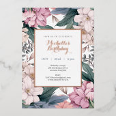Floral Elegant Waterverf Verjaardagsfeest Goud Folie Uitnodiging (Voorkant)