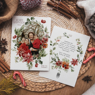 Floral Elegant Waterverf Vrolijk Kerstfeest Foto Feestdagenkaart