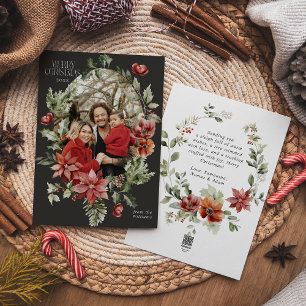 Floral Elegant Waterverf Vrolijk Kerstfeest Foto Feestdagenkaart