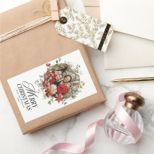 Floral Elegant Waterverf Vrolijk Kerstfeest Foto Rechthoekige Sticker