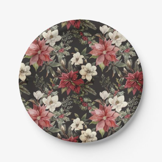 Floral Elegant Waterverf Vrolijk kerstfeest Papieren Bordje (Voorkant)