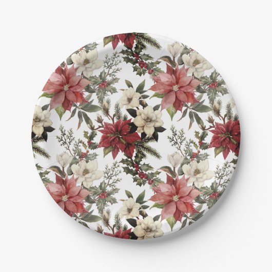 Floral Elegant Waterverf Vrolijk kerstfeest Papieren Bordje (Voorkant)