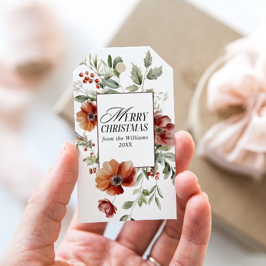 Floral Elegant Waterverf Vrolijke kerstwensen Cadeaulabel
