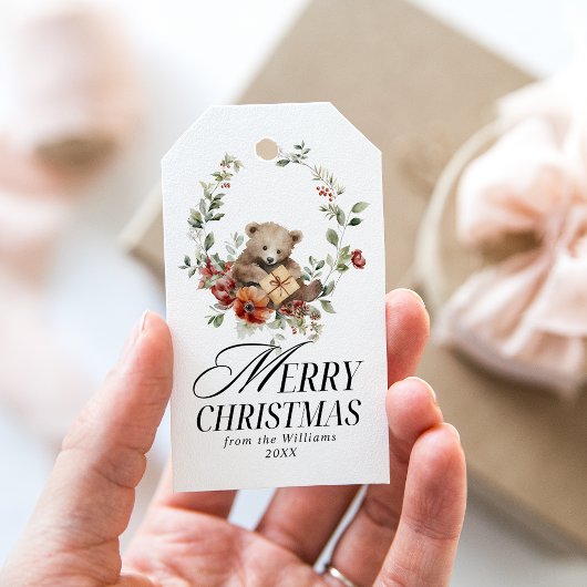 Floral Elegant Waterverf Vrolijke kerstwensen Cadeaulabel