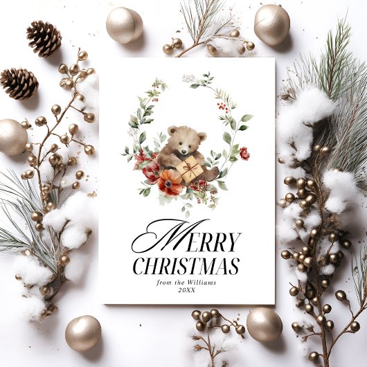 Floral Elegant Waterverf Vrolijke kerstwensen Feestdagenkaart