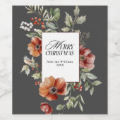Floral Elegant Waterverf Vrolijke kerstwensen Wijn Etiket (Enkel label)