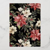 Floral Elegant Waterverf Zwart Vrolijk Kerstfeest Folie Feestdagenkaart (Achterkant)