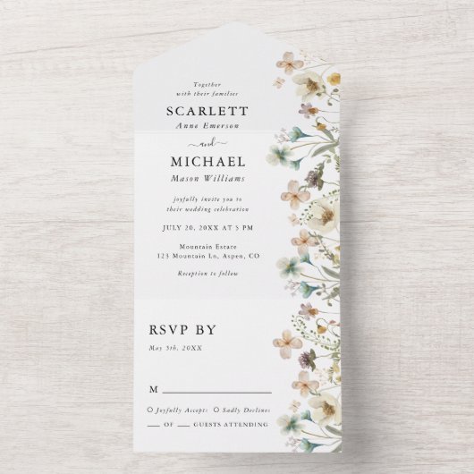Floral Elegant Wedding All In One Uitnodiging (Binnen)
