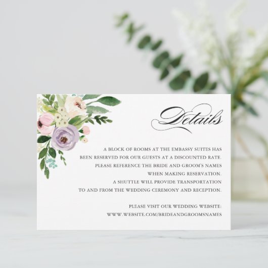 Floral Elegant Wedding Details-kaart Informatiekaartje (Staand voorkant)