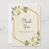 Floral Elegant Wedding Gold Lijst Waterverf Roos Bedankkaart (Voorkant)