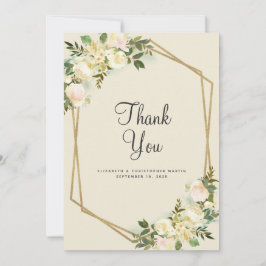 Floral Elegant Wedding Gold Lijst Waterverf Roos Bedankkaart