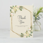 Floral Elegant Wedding Gold Lijst Waterverf Roos Bedankkaart (Staand voorkant)