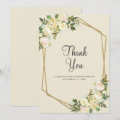 Floral Elegant Wedding Gold Lijst Waterverf Roos Bedankkaart (Voorkant / Achterkant)