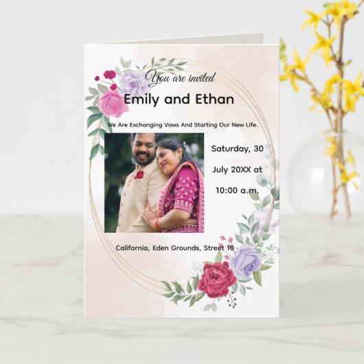 Floral Elegant Wedding Invitation with Couples. Kaart (Gele Bloem)