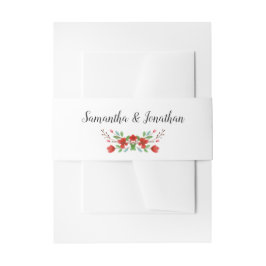 Floral Elegant Wedding Red & Green Waterverf Uitnodigingen Wikkel