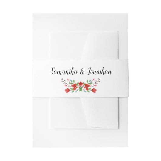 Floral Elegant Wedding Red & Green Waterverf Uitnodigingen Wikkel (Voorkant Voorbeeld)