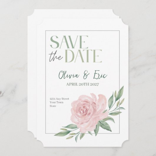 Floral Elegant Wedding Save The Date Card (Voorkant / Achterkant)