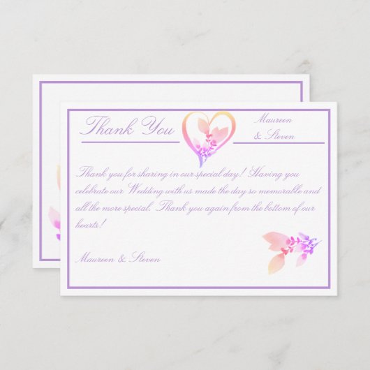 Floral Elegant White, Bright Roze en Mauve Wedding Bedankkaart (Voorkant / Achterkant)