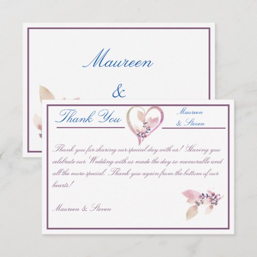 Floral Elegant White en Mauve Wedding Bedankkaart (Voorkant / Achterkant)