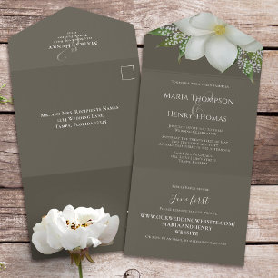 Floral Elegant White Magnolia Guest All In One Uitnodiging