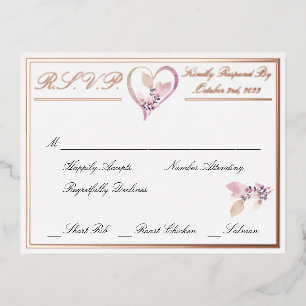 Floral Elegant White Wedding RSVP Roos Gold Folie Uitnodiging Briefkaart