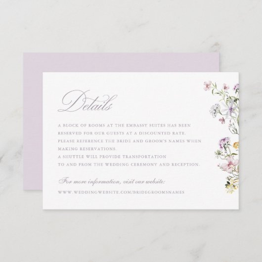 Floral Elegant Wildbloemen Script bruiloft details Kaart (Voorkant / Achterkant)