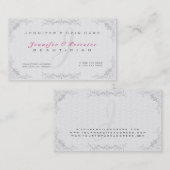 Floral Elegant Wit Damasks & Grijs Lijst Visitekaartje (Voorkant / Achterkant)