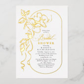 Floral Elegant Wit Vrijgezellenfeest Goud Folie Uitnodiging (Voorkant)