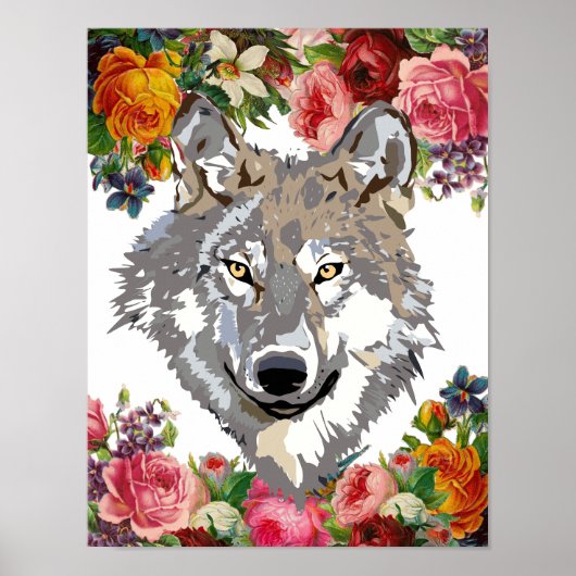 Floral Elegant Wolf Small Wall Art Poster (Voorkant)