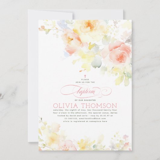 Floral Elegant Zacht Meisje Doop Kaart (Voorkant)