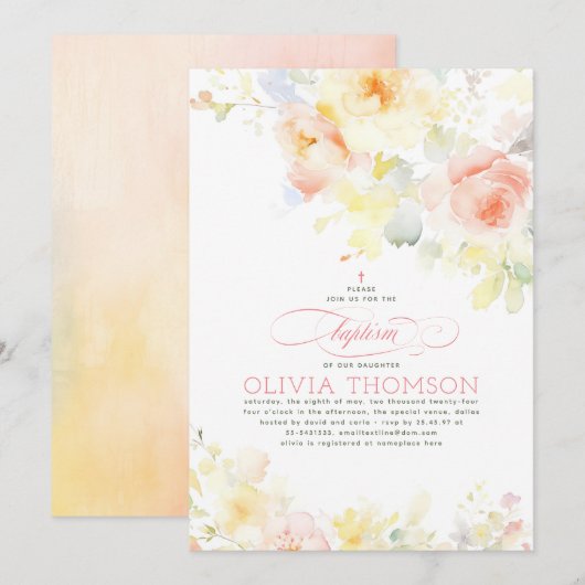 Floral Elegant Zacht Meisje Doop Kaart (Voorkant / Achterkant)