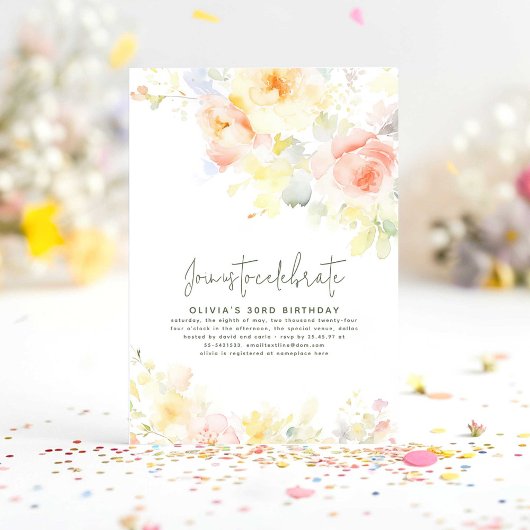 Floral Elegant Zachte Verjaardag Uitnodiging voor 